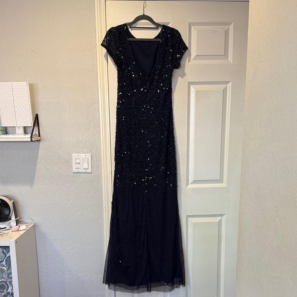 Adrianna Papell Navy Sequin Maxi Dress - Picture 3 of 4